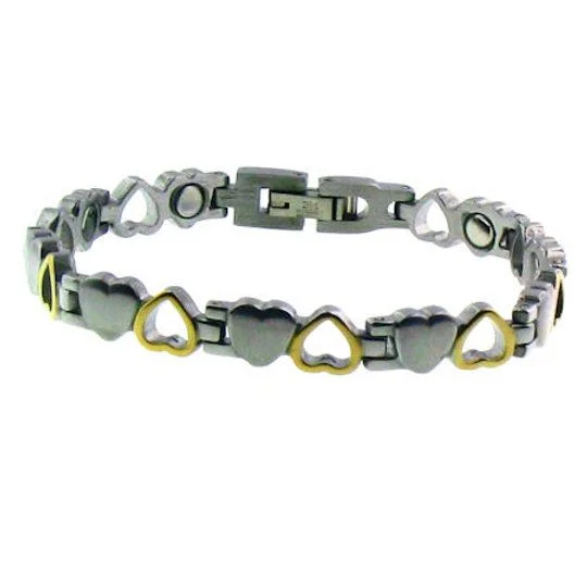 image of frequency heart bracelet in stainless steel and gold plate